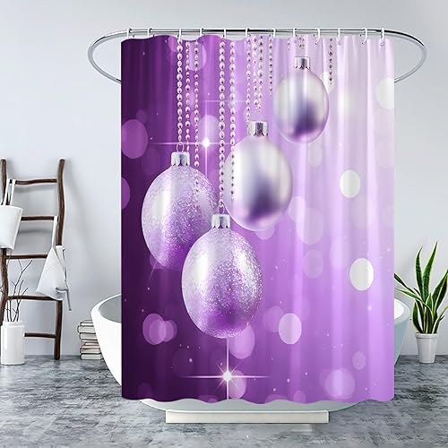 Miniatura 3 de Cortina de ducha de bola de Navidad, bola morada, copo de nieve, estrella, romántica, feliz Navidad, vacaciones, decoración de Navidad, cortina de
