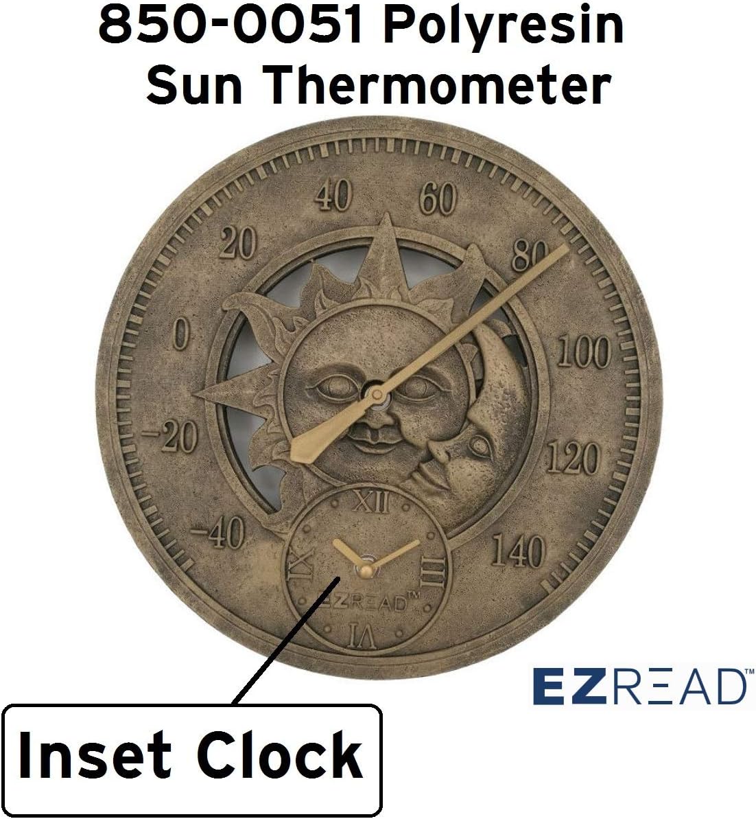 Headwind Consumer Products 850-0051 Fahrenheit Thermometer/Clock with Sun and Moon 12"
