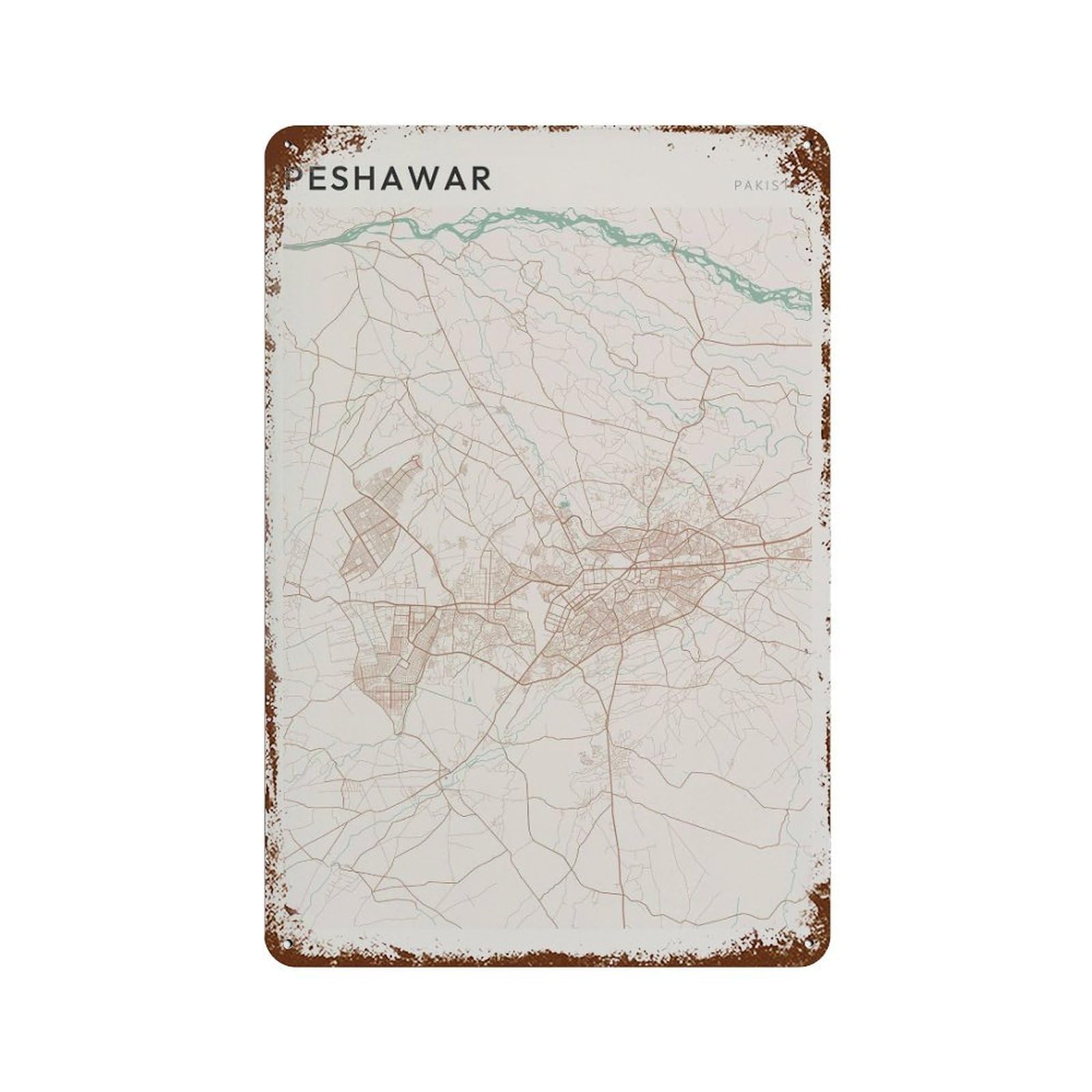 xiaoxiaoshen Peshawar Map Pakistan Travel Gift Scandi Wall Decor Art Metal Tin Poster Modern Home Decor Art Home Bar Shop Decorations Vintage Sign 30x20cm