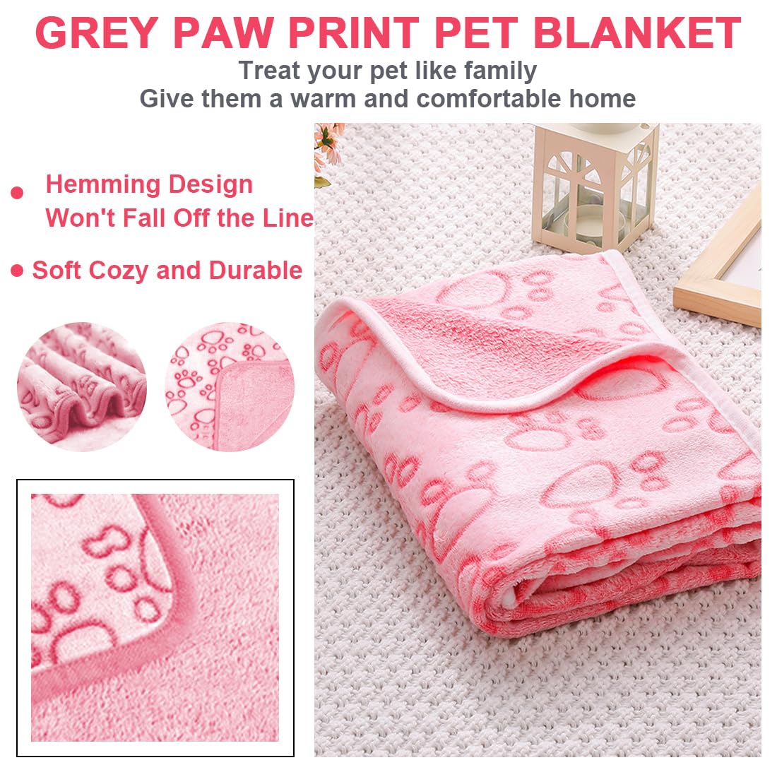Couvertures pour chiens,Couverture épaisse rose pour chiens et chats, tapis de couchage quatre saisons (52 x 73 cm)