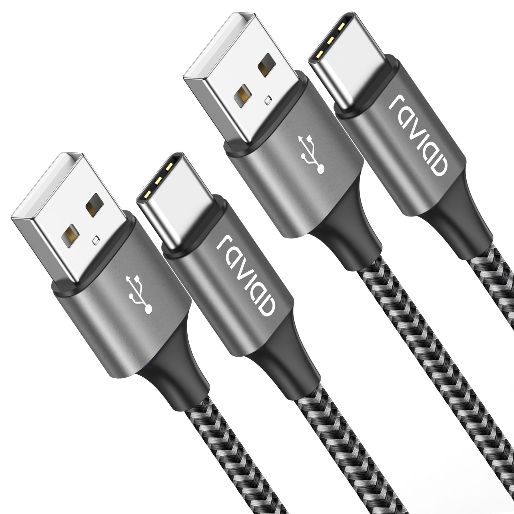 RAVIAD Cavo USB Tipo C [2Pezzi, 3m] Nylon Cavo USB C di Ricarica Rapida e Trasferimento Dati per iPhone 16 15 Pro Max, Samsung Galaxy S24/S23/S22/S21/S10/ S9/A40/A50/A70/A20e, OnePlus, Realme- Grigio