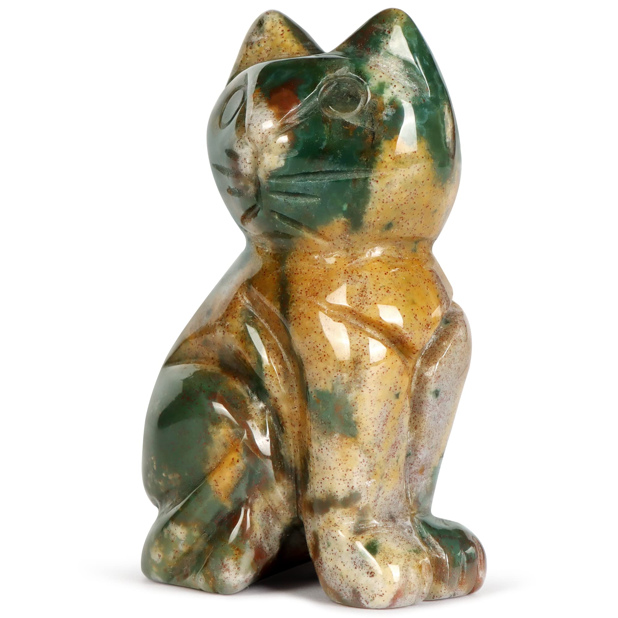 Sm Smqartcrystal Ocean Jasper 2" Crystal Cat Figurine - Mini Realistic Kitten Sculpture, Cute Ornament, Animal Statue - Gift For Cat Lovers