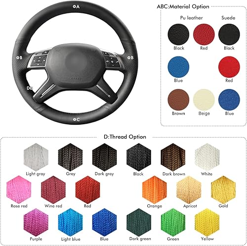 Miniatura 5 de MEWANT Fundas para volante de automóvil para Mercedes-Benz GL350 ML350 Ceed Cee'd Cerato cosido a mano