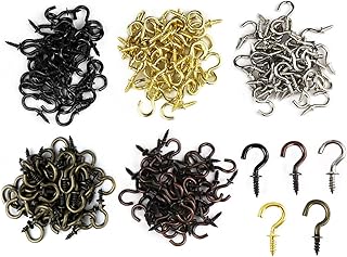 IDEALSV 250 Pcs Small Screw Hooks 1/2'' Kit Screw in Hook Lights Hooks DIY Jewelry Hooks 5 Colors Black, Brass, Bronze, Silver,Antique Red
