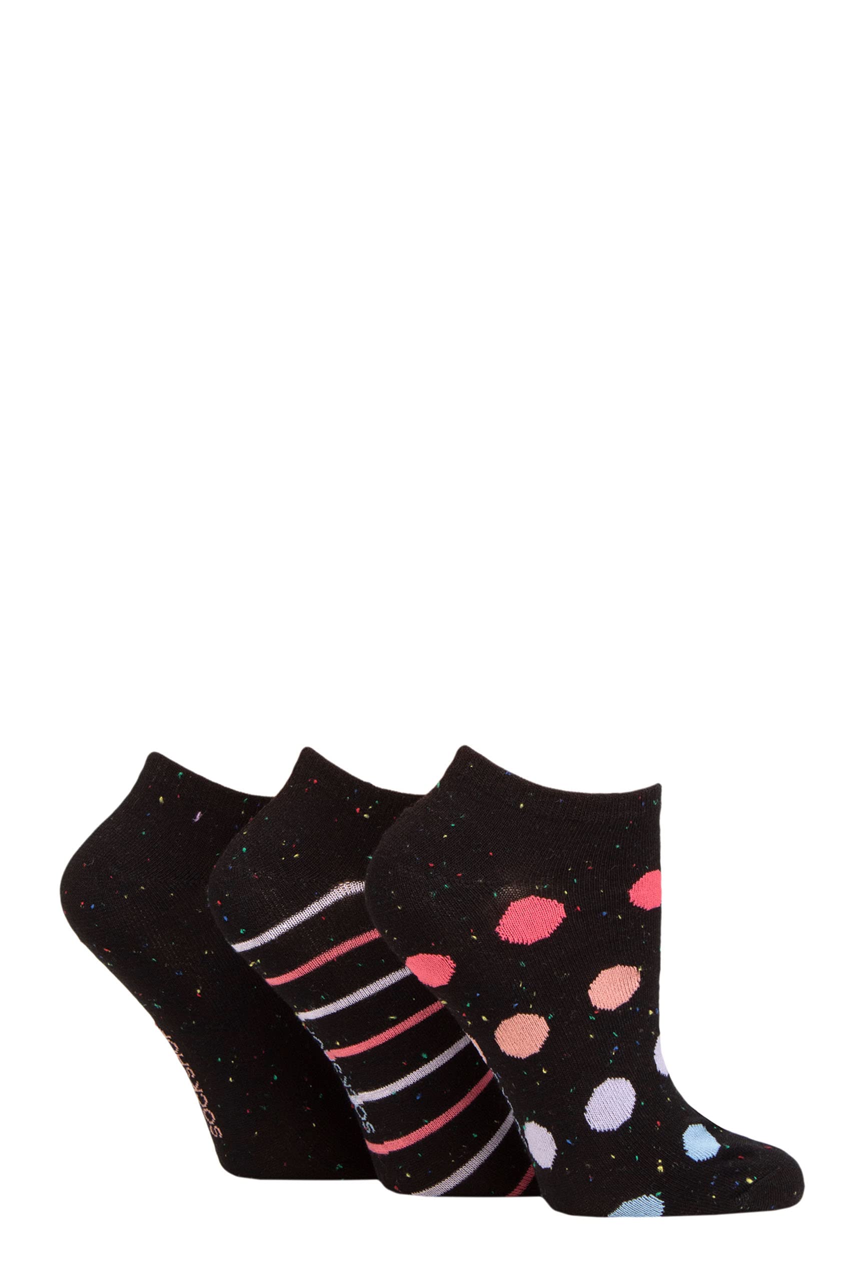 SockShop Ladies Speckled Bamboo Trainer Socks Pack of 3 Black Spot 4-8