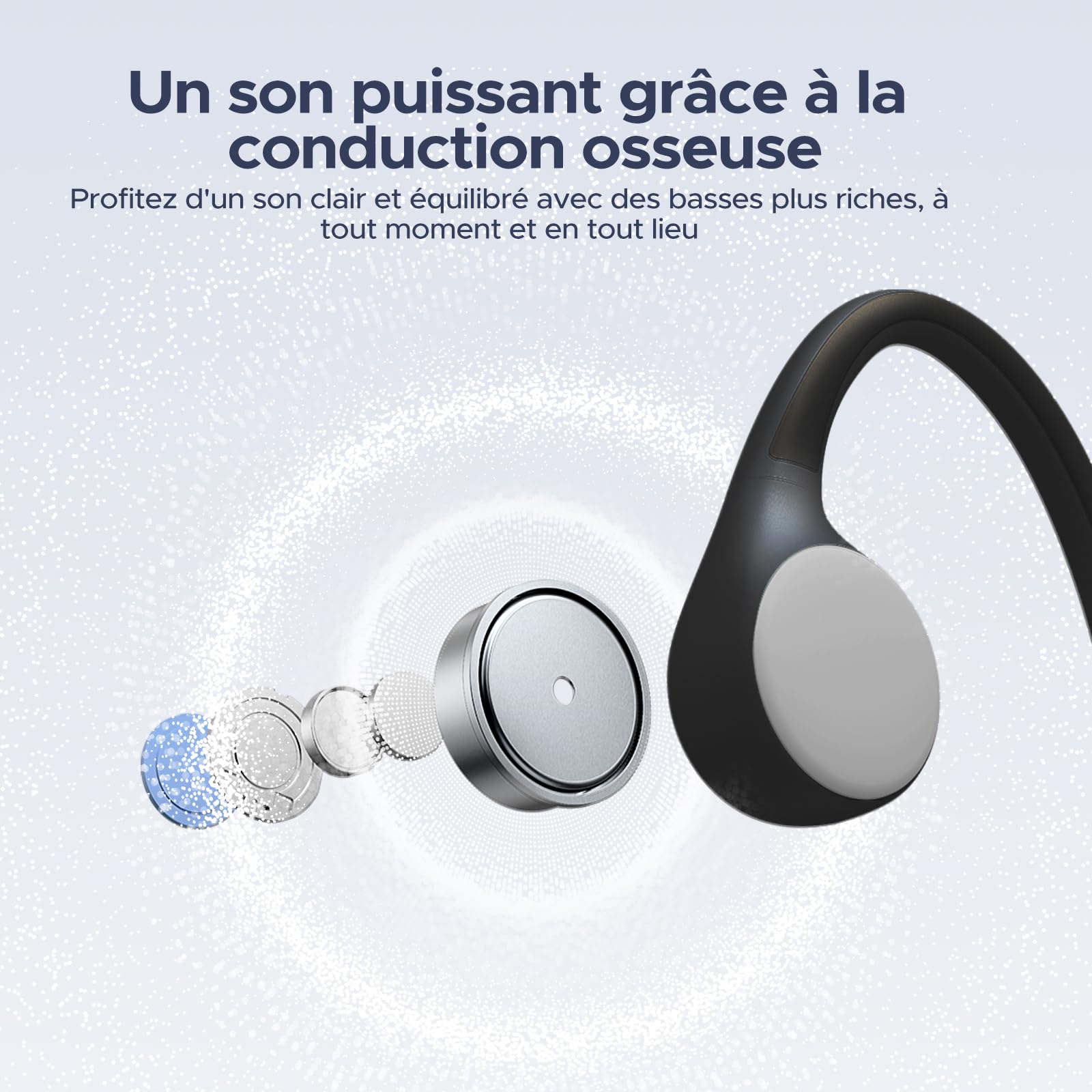 Casque Conduction Osseuse Bluetooth, Design Ouvert Oreilles Libres, IP66 Étanche 10h d'Autonomie Léger 25g, Ecouteur Conduction Osseuse Sport pour Course, Vélo et Entraînement - Noir