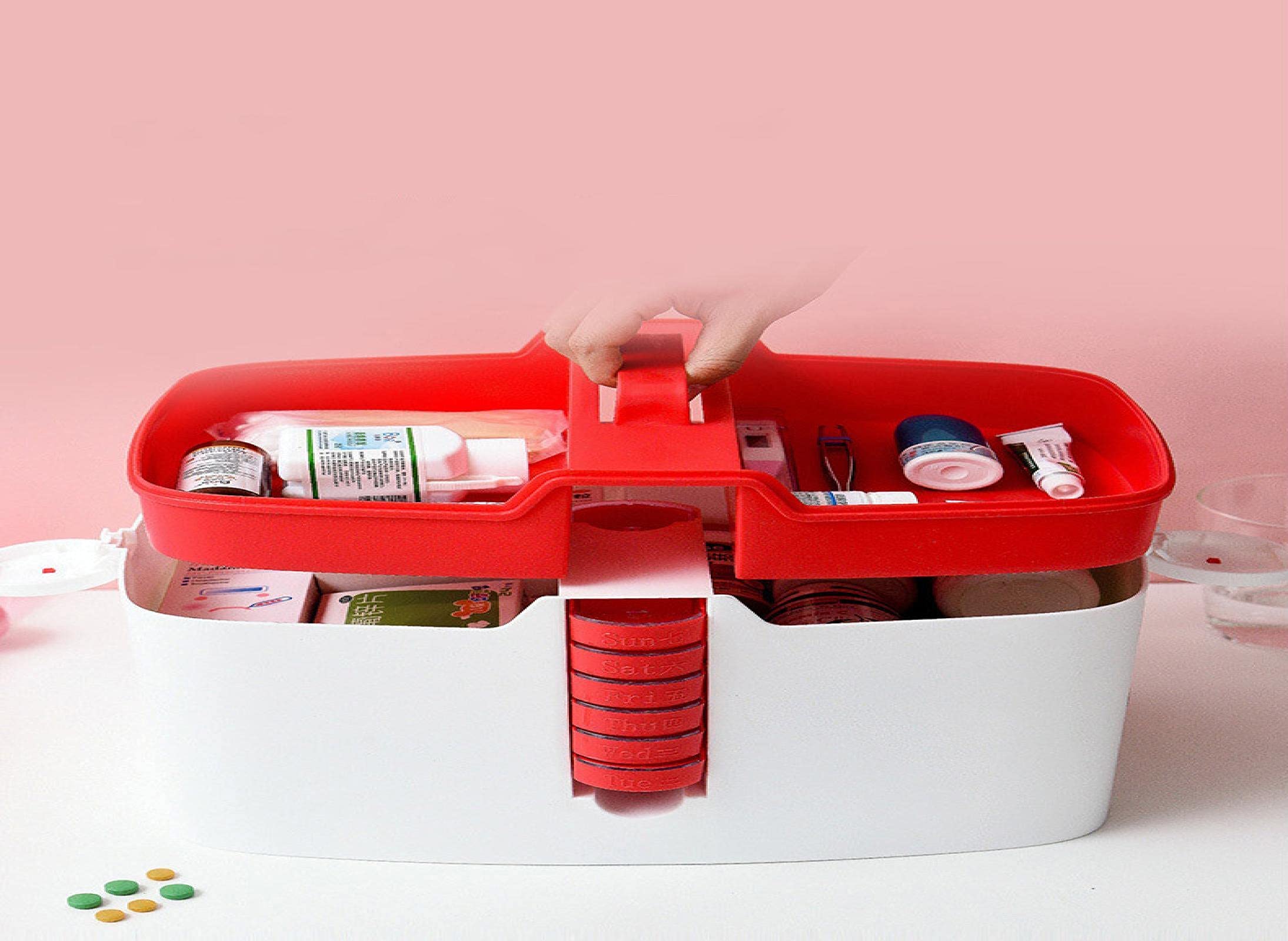 Moderne und einfache Haushaltsmedizin- und Gesundheitsprodukte-Medizinbox. Medikamenten-Aufbewahrungsbox