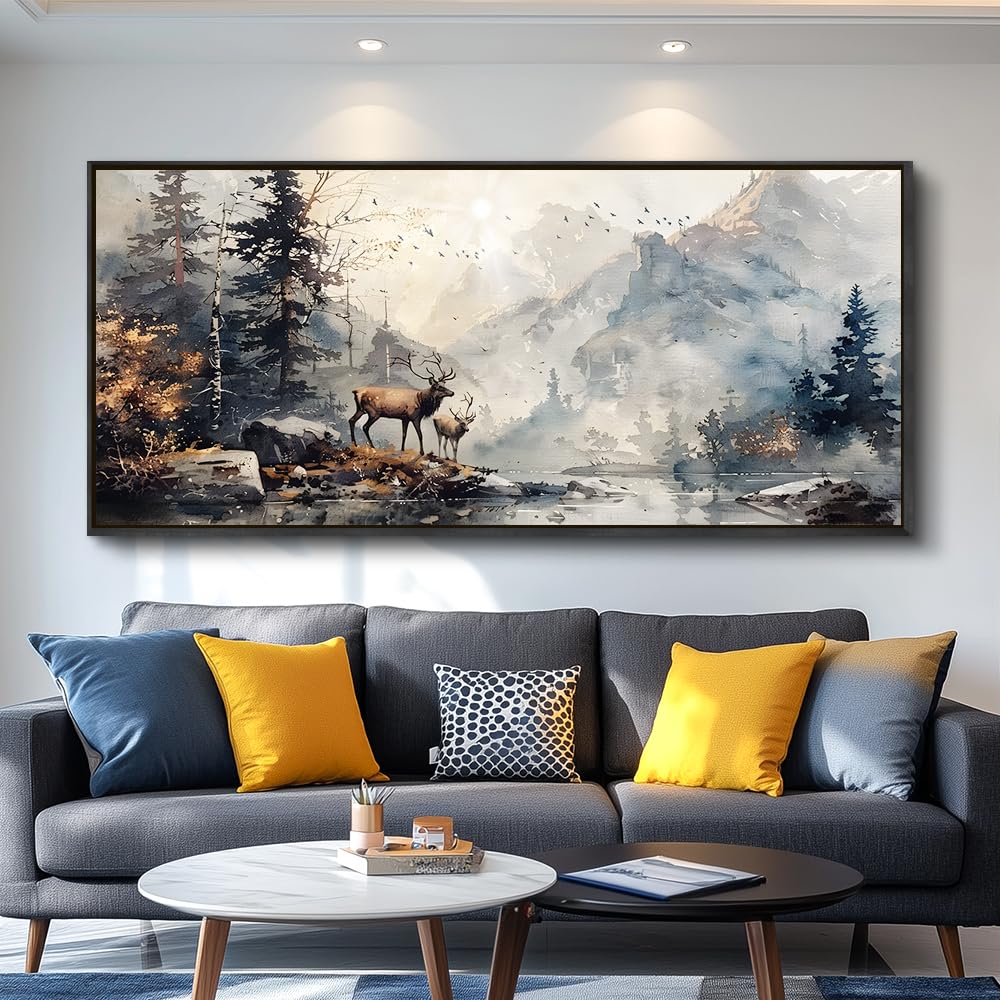 fuhaihua large wall decor for living room canvas wall art for office bedroom wall pictures mountain forest landscape ink painting deer poster artwork room home decor modern aesthetic mural 30x60 in