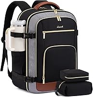 Vista 23 de LOVEVOOK Mochila de viaje para mujer y hombre, Beige, Mochilas de viaje