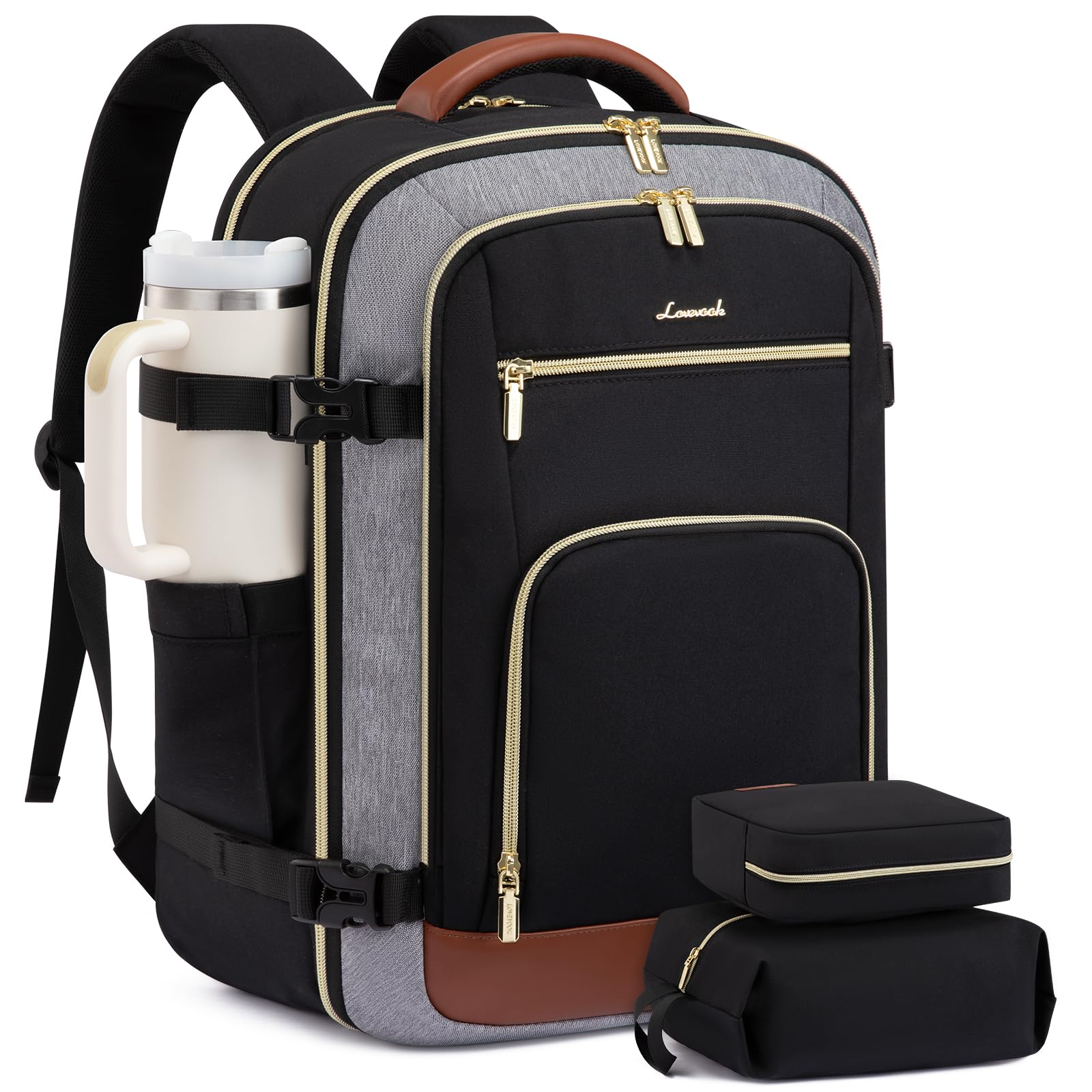 LOVEVOOK Travel Backpack For Women Flight Approved, 50L Carry on Backpack for Airplanes, Personal Item Travel Bag for Airplanes Fits 18 Inch Laptop, Business Weekender Overnight Daypack with 3 Cubes