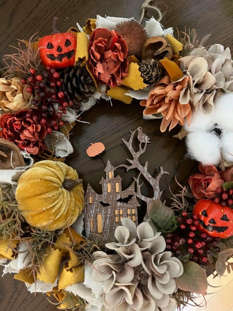 布リースハロウィンハウスベロアパンプキン