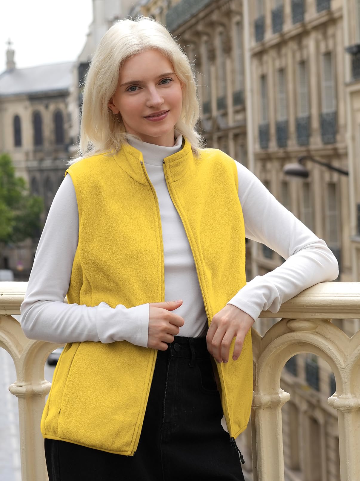 fuinloth Fleece Weste für Damen, Leicht Ärmellose Standkragen mit Reißverschlusstaschen