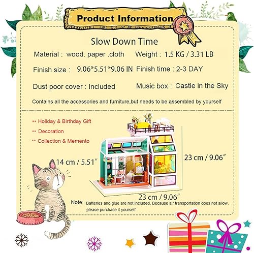 Miniatura 10 de Roroom Kit de casa de muñecas en miniatura y muebles, modelo de casa de muñecas en 3D con cubierta antipolvo y movimiento de música, idea creativa