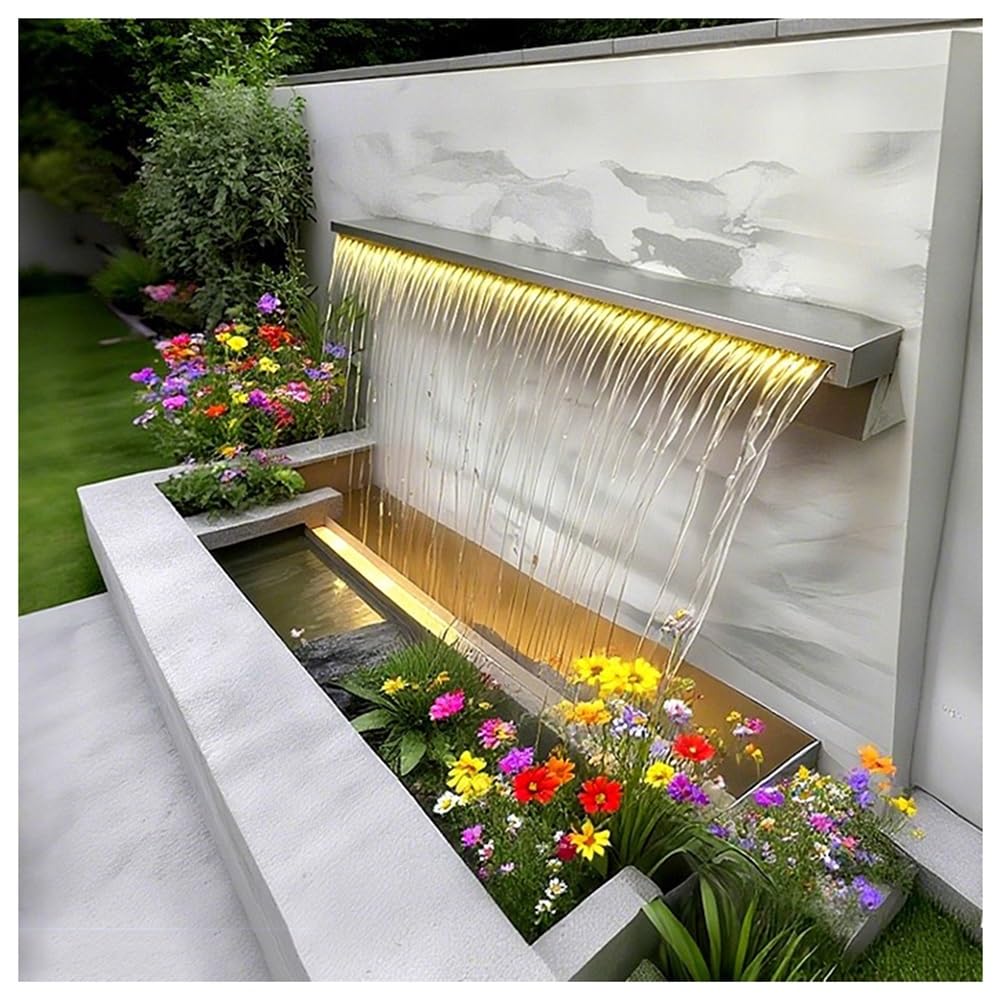 Stainless Steel Pool Fountain Kit - Outdoor Water Feature for Garden, Patio, Koi Ponds, Swimming Pools - 120CM Spillway Waterfall Decor for Tranquil Backyard Oasis