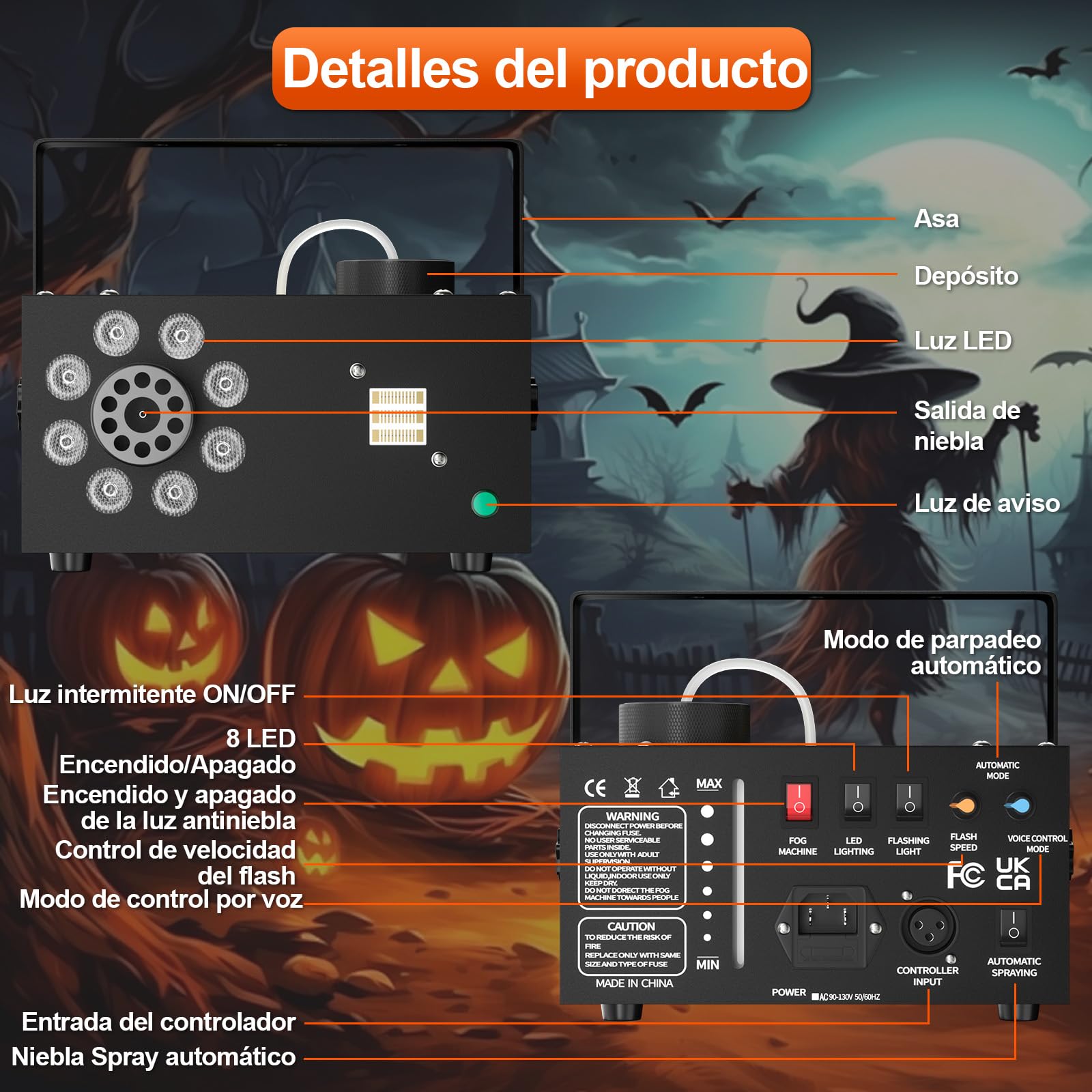 Hakuta Máquina de Humo con 13 Colores, 500W 2000CFM Máquina de Niebla para Fiestas con 2 Mandos a Distancia - Para Bodas, Halloween y Escenarios
