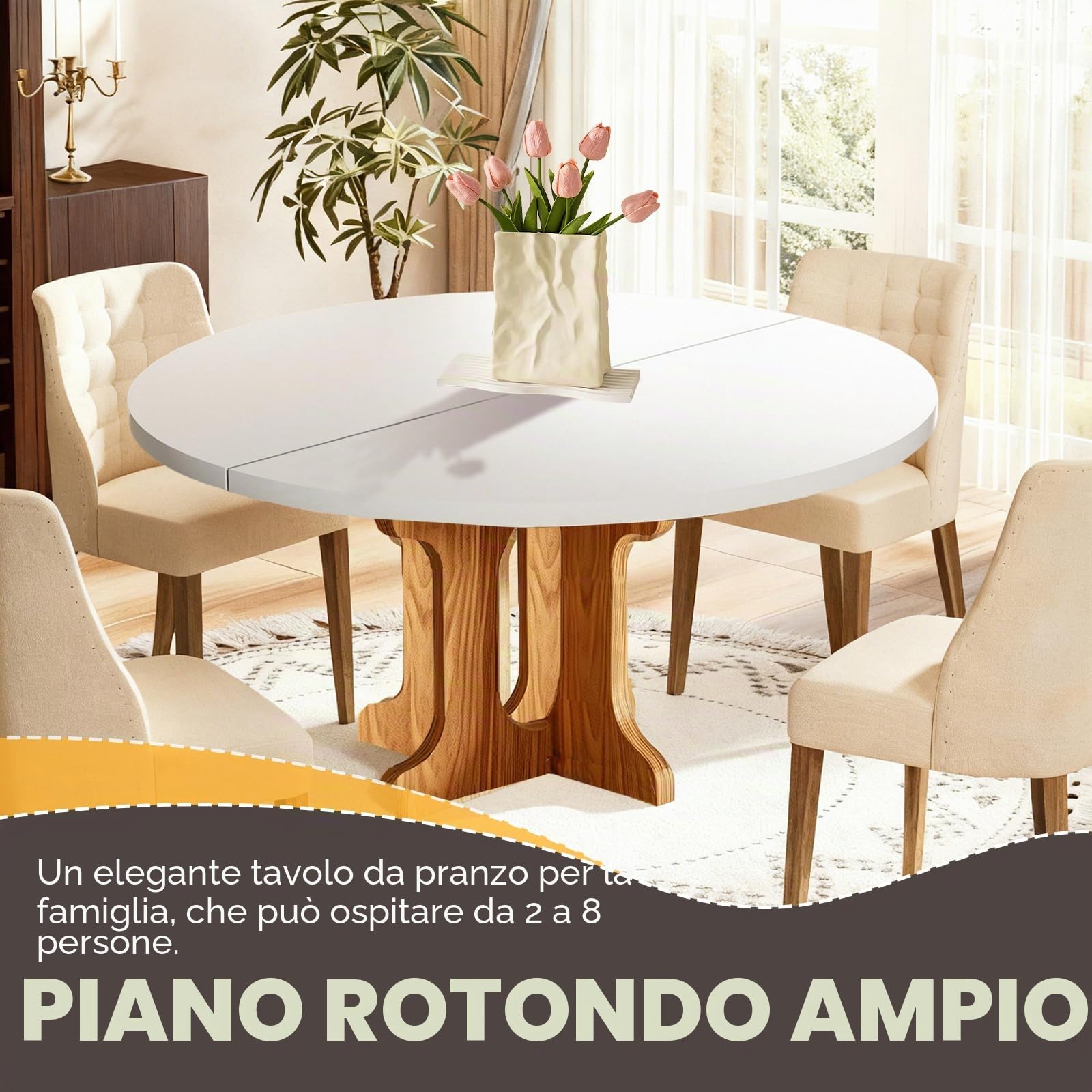 TWSOUL Tavolo da pranzo, tavolo da cucina estraibile, a 3 livelli, tavolo da pranzo rotondo, per 2-8 persone, per soggiorno, sala da pranzo, cucina, 90-120 x 90 x 75 cm