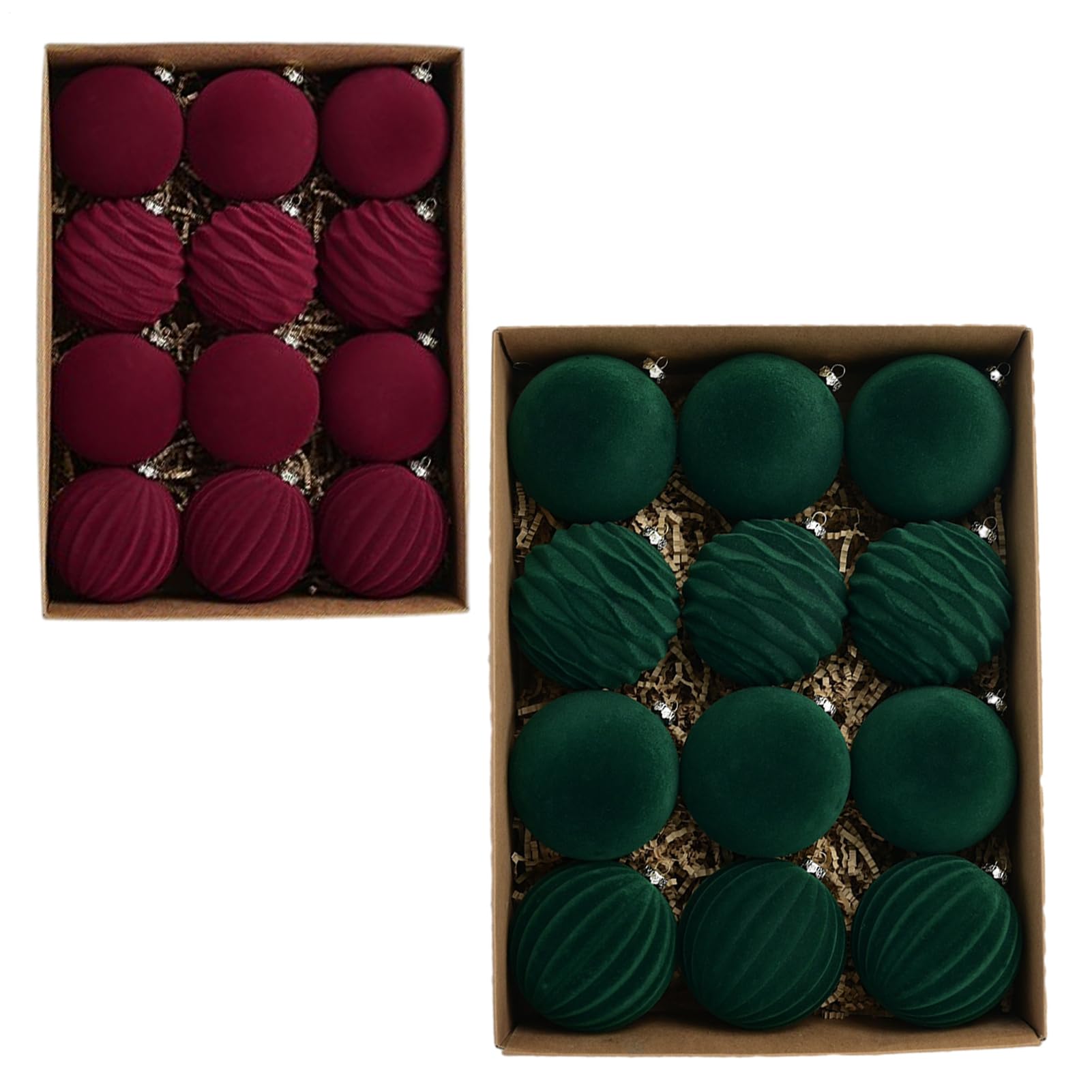 Boules de Noël en Velours Floqué Haut de Gamme : Ornements d'Exception 8 cm