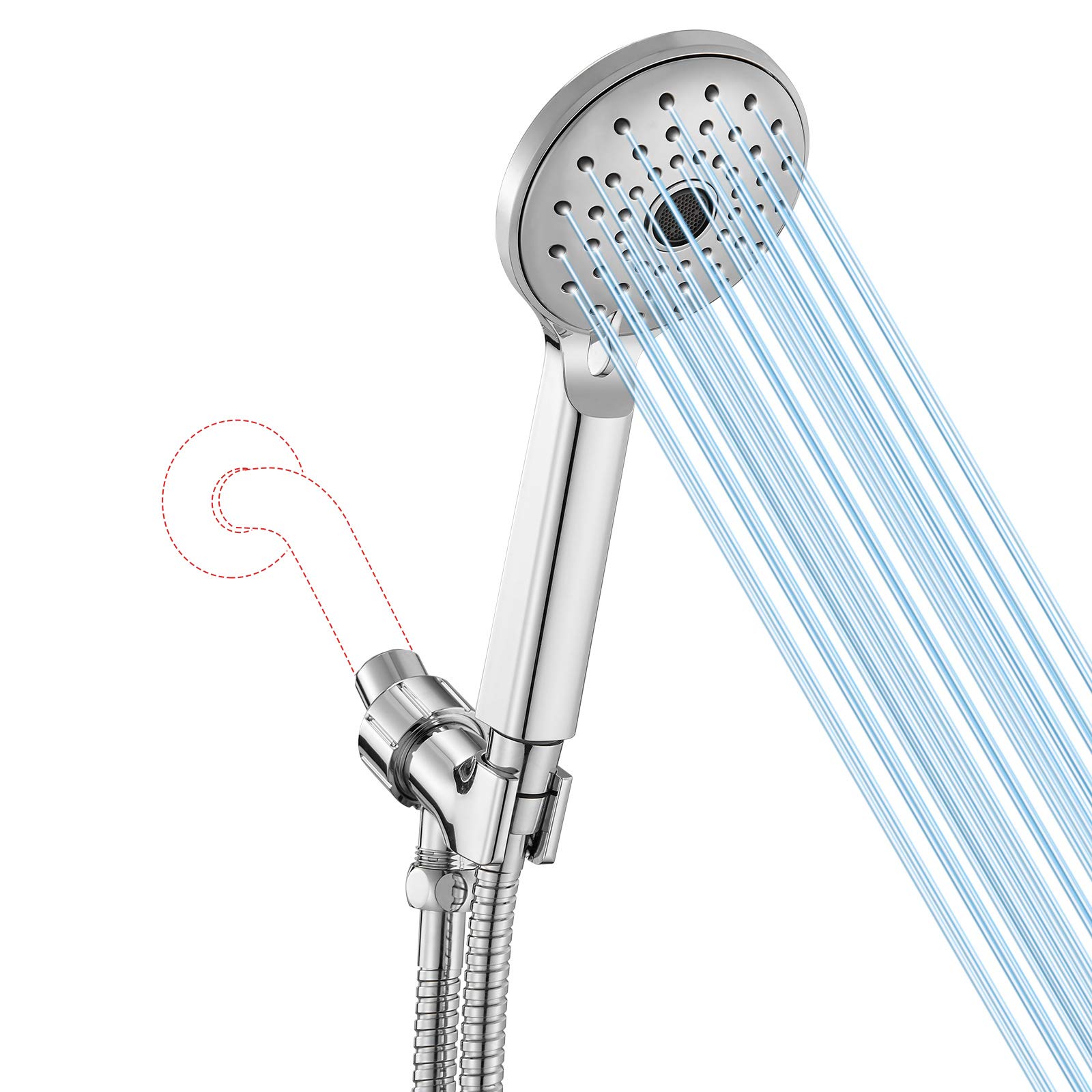 Shower Head,High Pressure 2 Spray Setting Handheld Shower Heads With 5.9ft Extra-long Hose,4" Face Hand Held Showerhead Oxygen-rich Water Flow for Personal Cleaning - Chrome