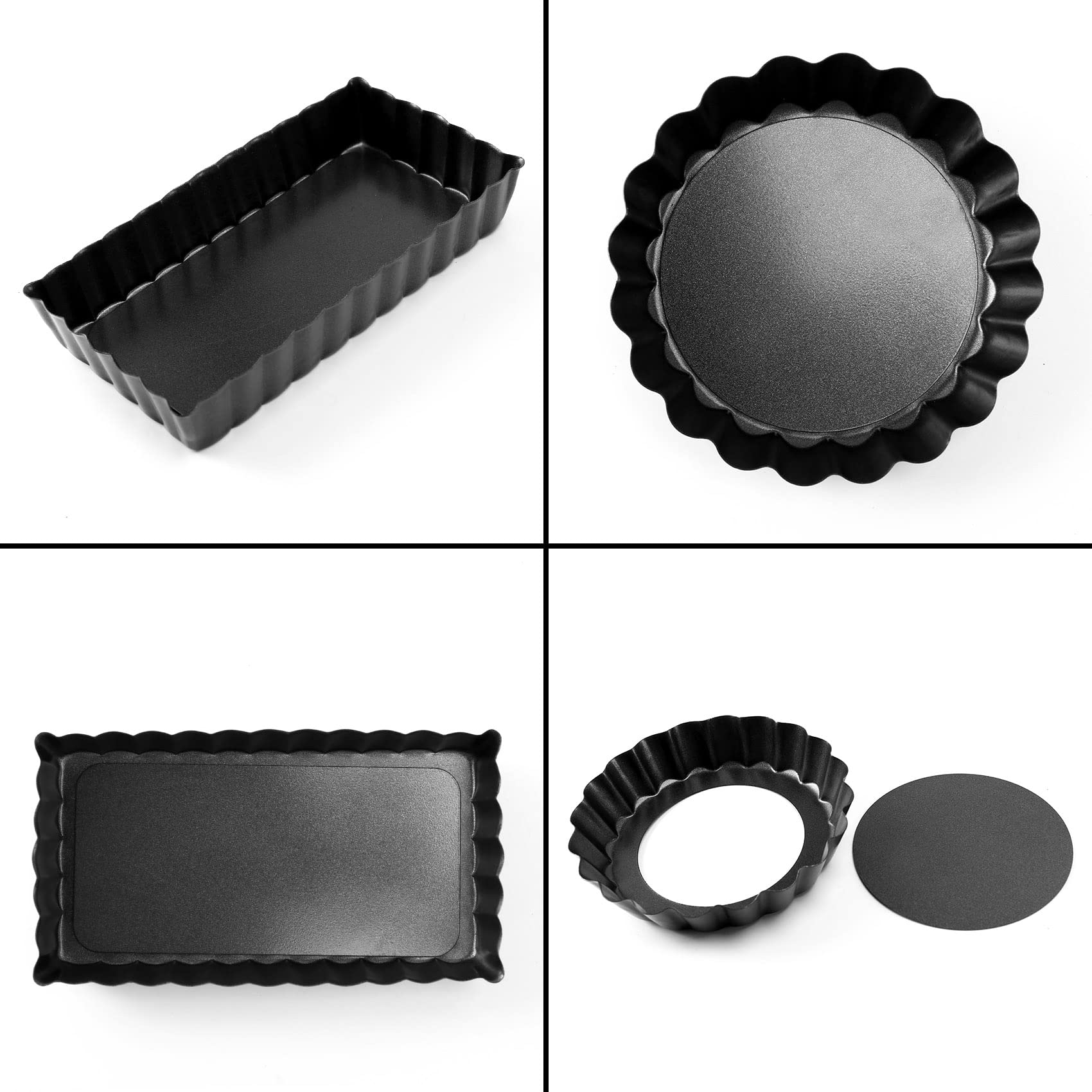 Lot de 8 moules à quiche antiadhésifs (ronds et rectangulaires) avec fond amovible cannelé pour tarte aux fruits et biscuits