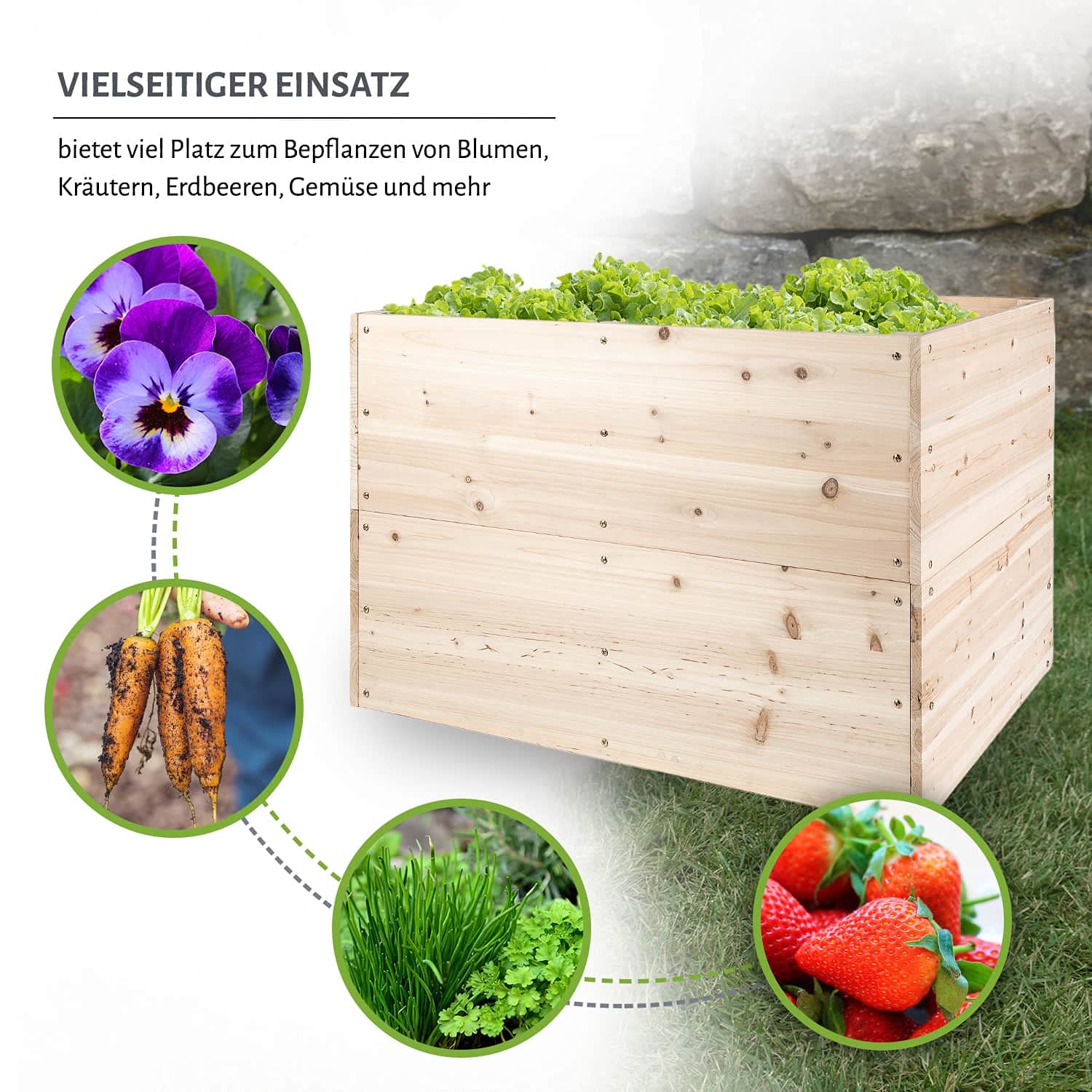 empasa Hochbeet Blumenkasten Kräuterbeet Frühbeet Pflanzkübel Pflanzkasten aus Holz für Garten, Balkon und Terrasse, Ausführung:KUUBI L - 117 x 77 x 78 cm