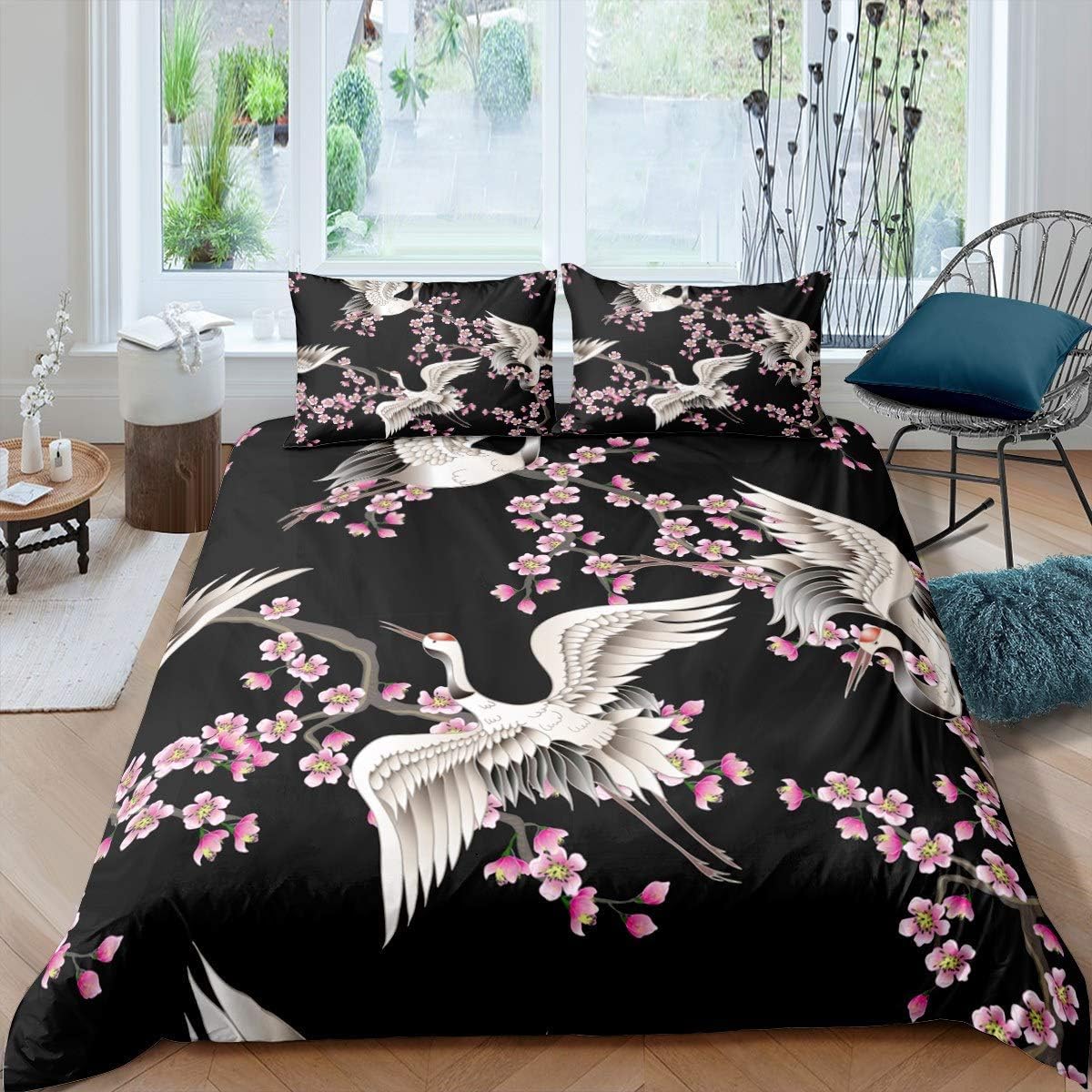 Ensemble de literie Noir Ukiyo-e Luxe 220x240cm - Parure de Lit Haut de Gamme
