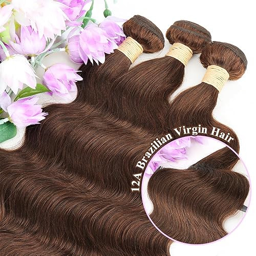 Miniatura 4 de ALLRUN 3 manojos de cabello humano ondulado (24 26 28) cabello virgen brasileño 10A, extensiones de cabello virgen ondulado, color 4#