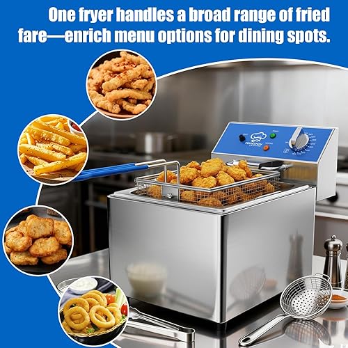 Miniatura 5 de Freidora Eléctrica Profesional de 8L, Freidora Eléctrica Comercial de 1800 W de Acero Inoxidable con Cesta, Control de Temperatura de 80-200 C,