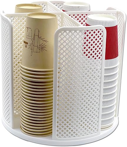Organizador de tazas y tapas, dispensador giratorio para tazas de café de 5 a 16 onzas, soporte de almacenamiento de vasos de papel con 4