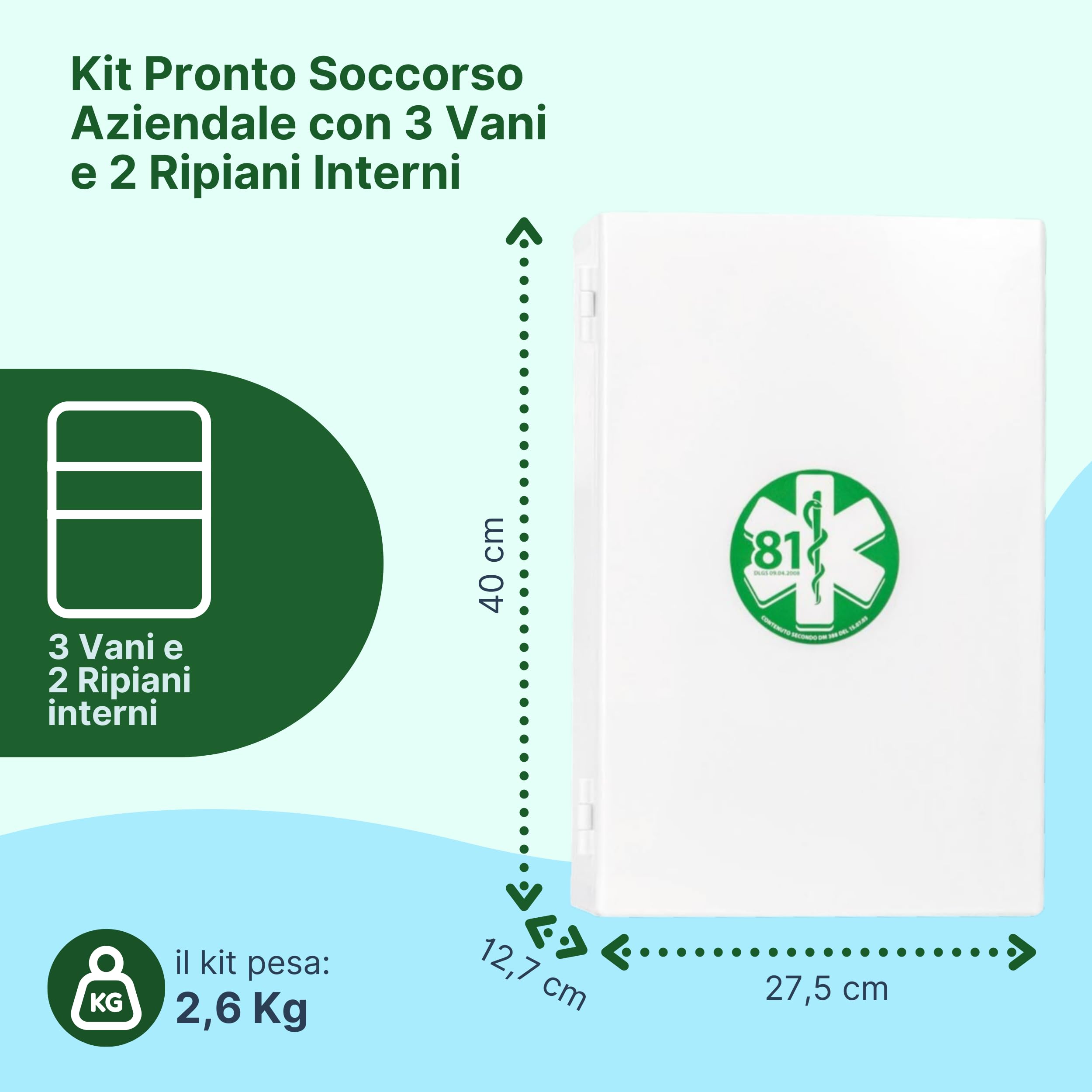 REMEDIA ONE - Cassetta Pronto Soccorso Aziende Allegato 1 - Cassetta Primo Soccorso 3 Ante, 2 Ripiani Interni e Chiusura a Scatto, Bianco
