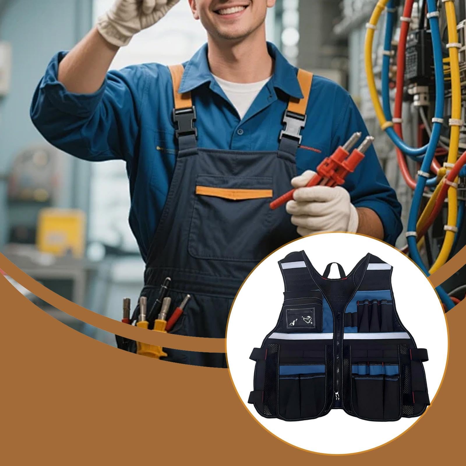 Chaleco de herramientas para electricistas, chaleco de trabajo con múltiples bolsillos para profesionales, diseño duradero para electricistas, carpinteros, fontaneros, ropa de trabajo versátil y