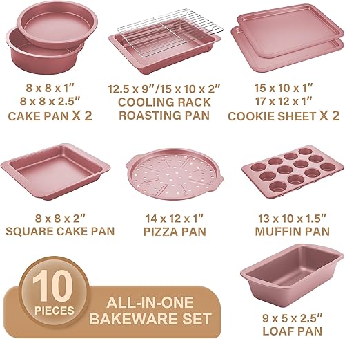 Miniatura 3 de HONGBAKE Juego de utensilios para hornear, juego de moldes para hornear, sartén antiadherente para horno de cocina con agarres más anchos, 10 piezas