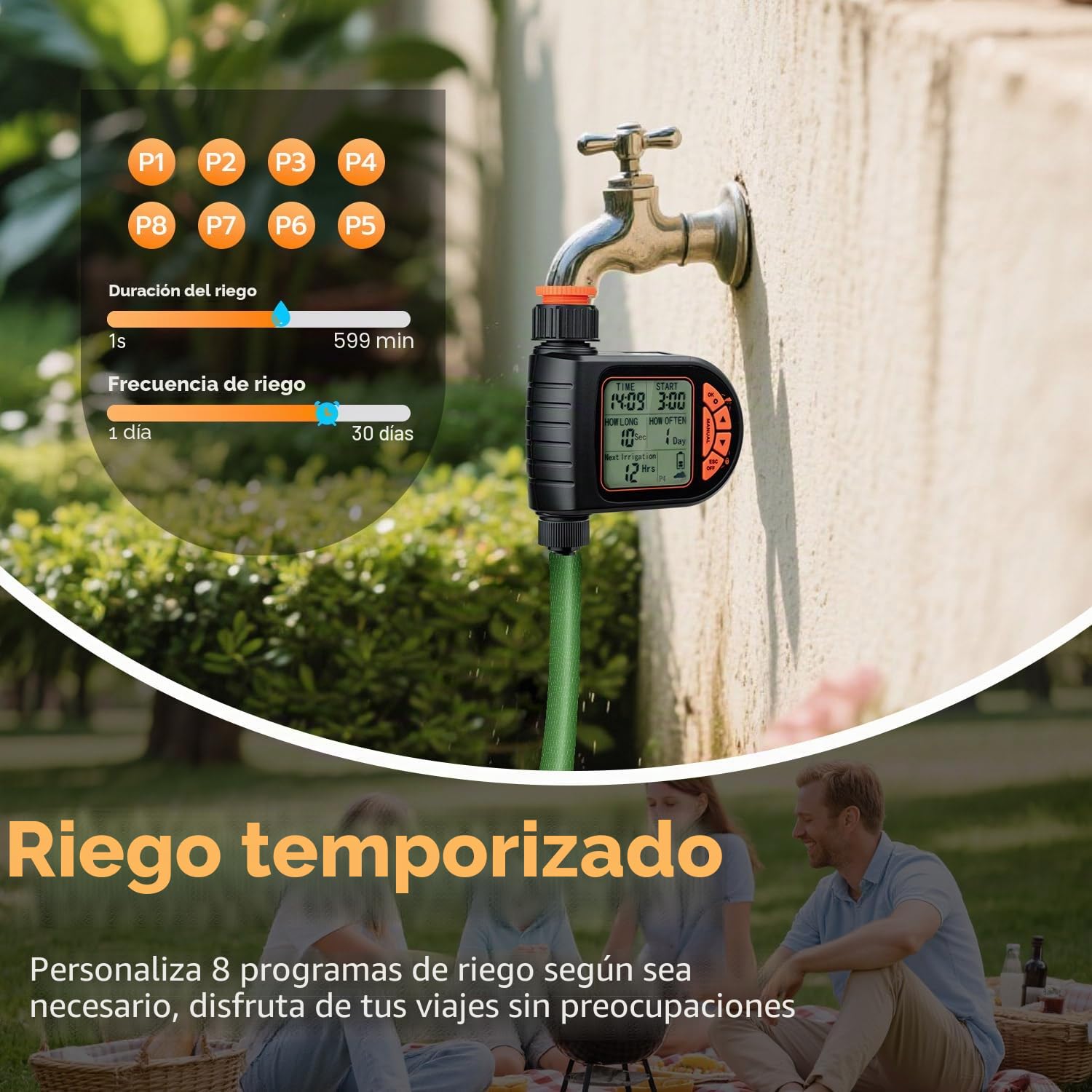 Mcbazel Temporizador de Riego con Retardo de Lluvia y Pantalla LCD, IP65 Impermeable, Temporizador de Agua para Jardín, Balcón, Patio, Granja, Césped