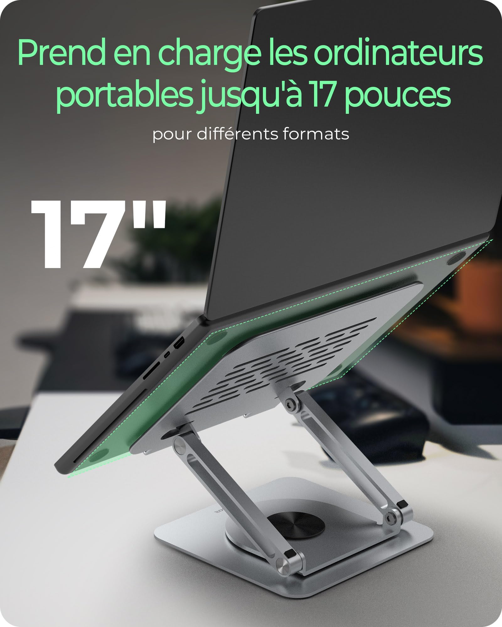 ICY BOX , Supporto per computer portatile in alluminio, altezza regolabile, rotazione a 360°, raffreddamento passivo, per PC fino a 17 pollici, IB-NH300-R