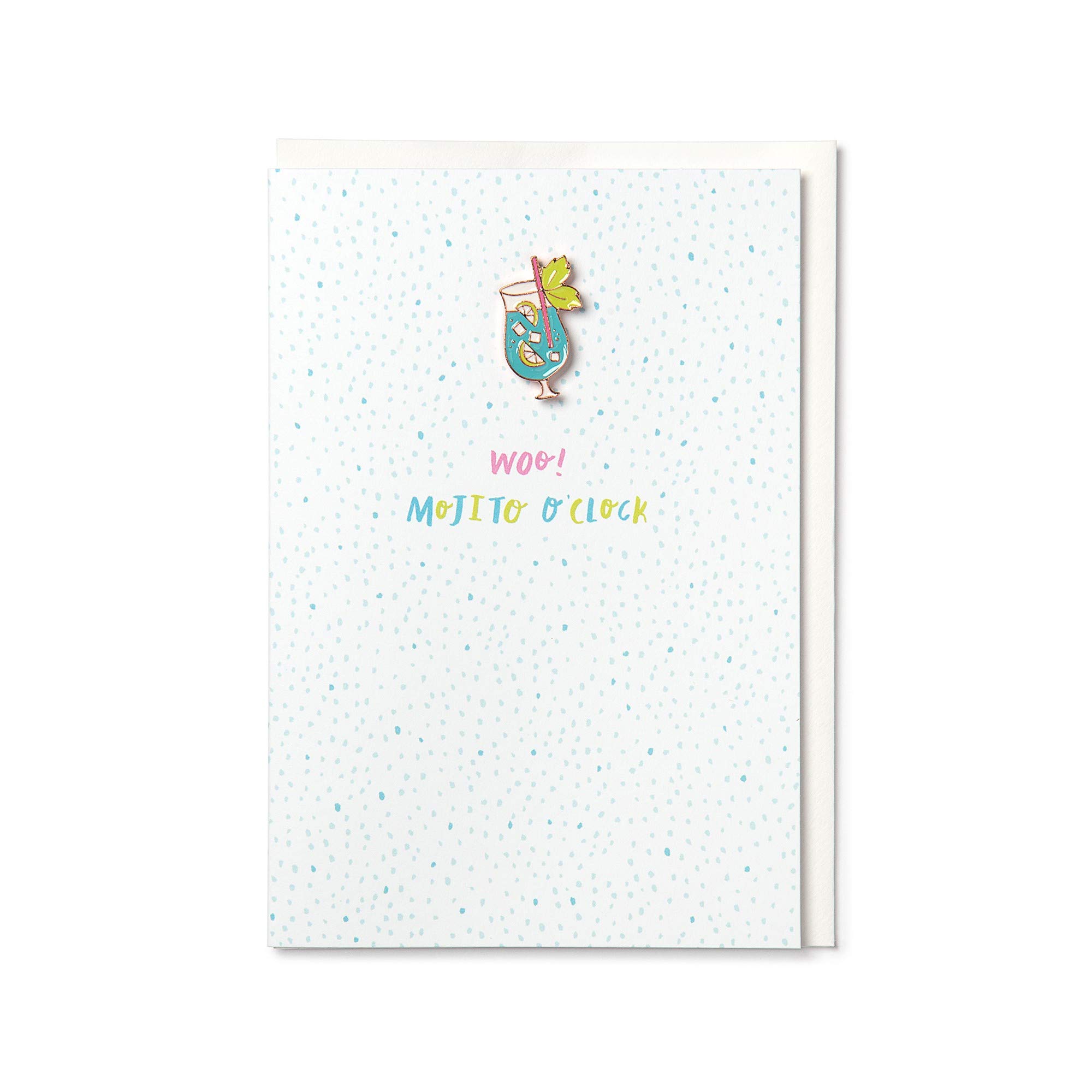 Hotchpotch Woo! Mojito o'clock Card with Enamel Cocktail Glass Pin Badge - Greetings Card,HPFL02