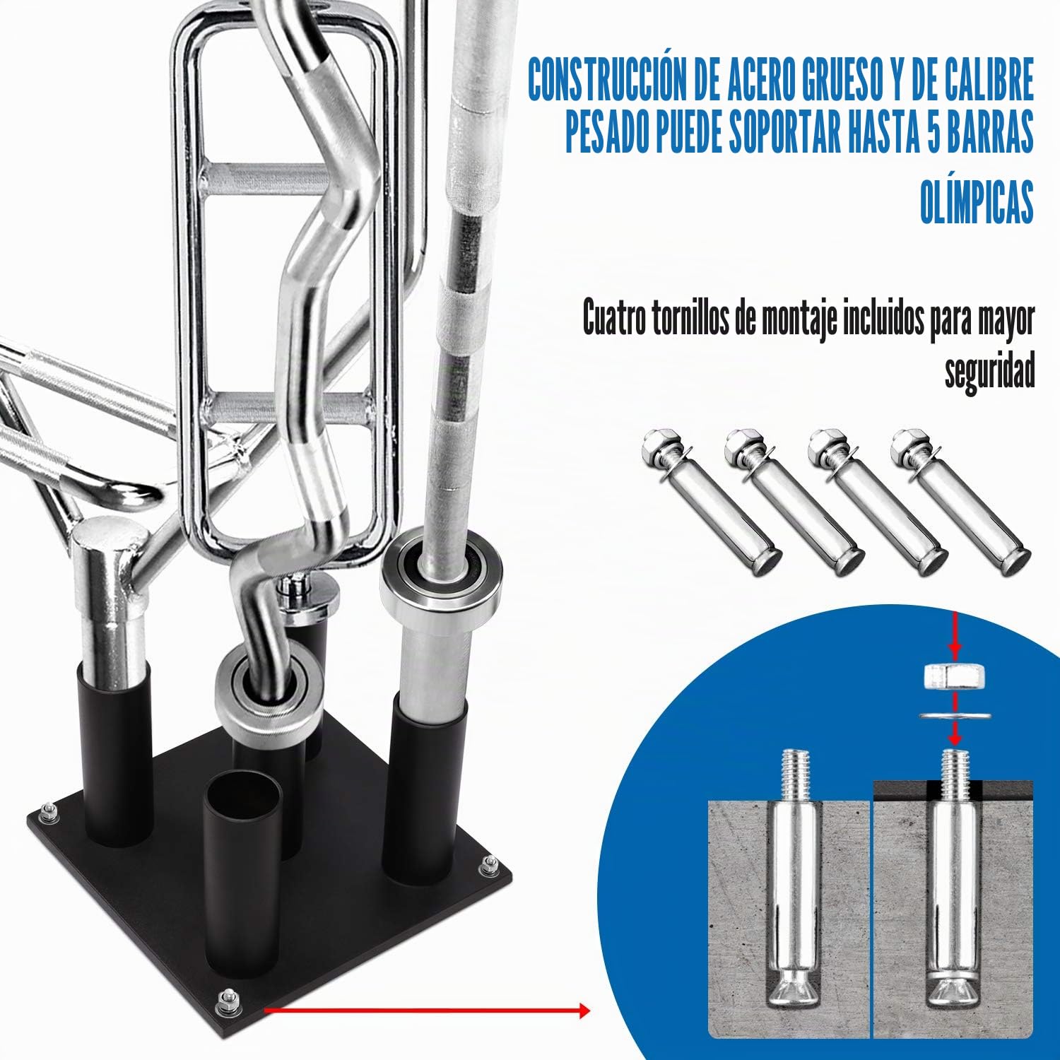Yes4All Vertical Barbell Holder Stand - Soporte para barras olímpicas - Opcional: Soporte Para 5 Barras o 9 Barras