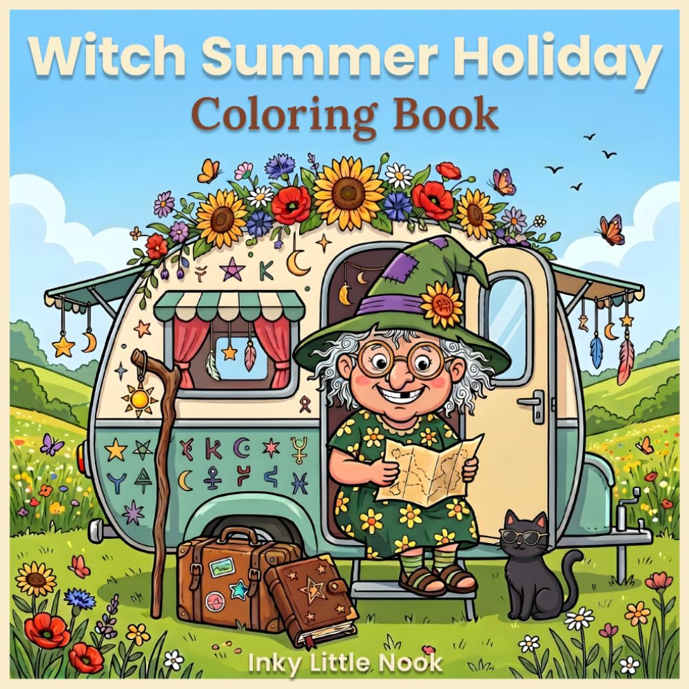 Witch Summer Holiday Coloring Book: 40 Adorable Fantasy Coloring Pages with Witchy Vacations, Tropical Magic & Cozy Holiday Scenes