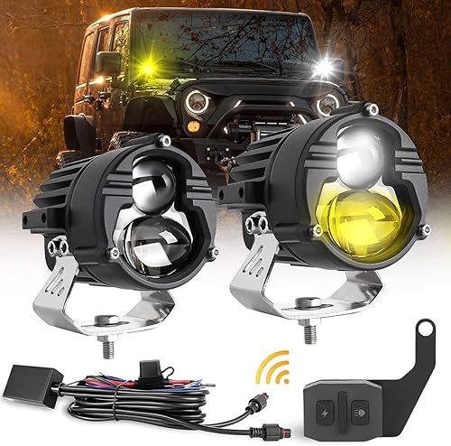 COLIGHT - Luces antiniebla para motocicleta de 100 W, 3,0000 lúmenes, luces estroboscópicas blancas ámbar, 5 modos, luces de trabajo todoterreno,