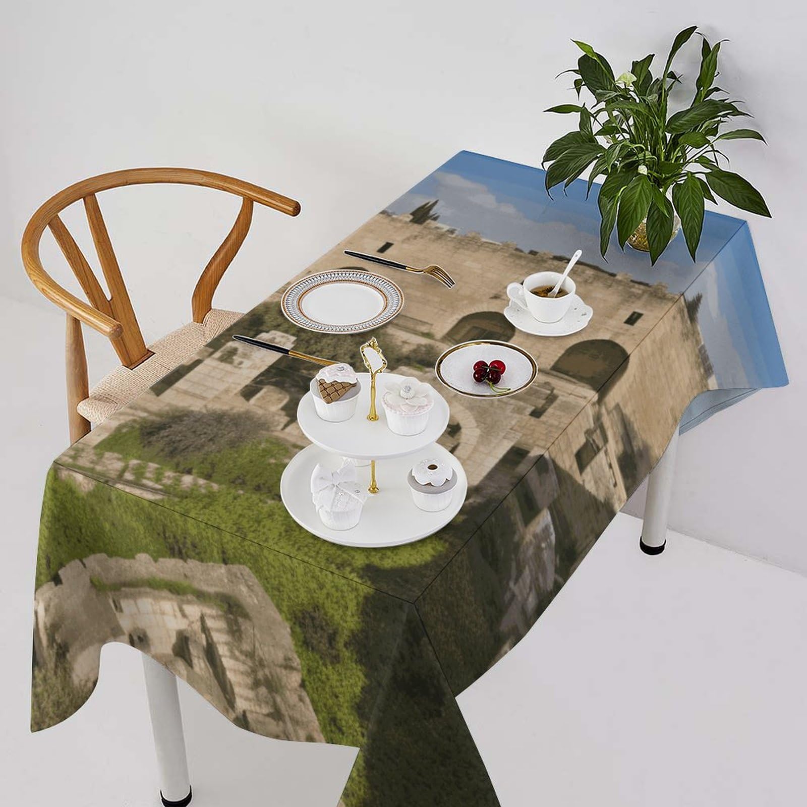 Nappe rectangulaire Israël 140x279 anti-tache lavable style rustique
