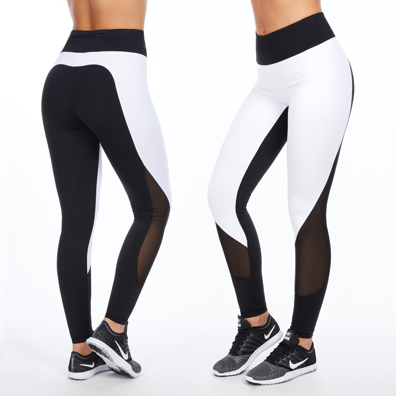Selena Marbella Gym Leggings for Women black/white | Fitness Tights for Sports, Yoga Pants, Pilates for Ladies | elastic Waistband with Pocket | comfortable Cut for great Body Shape | Size XS - L
