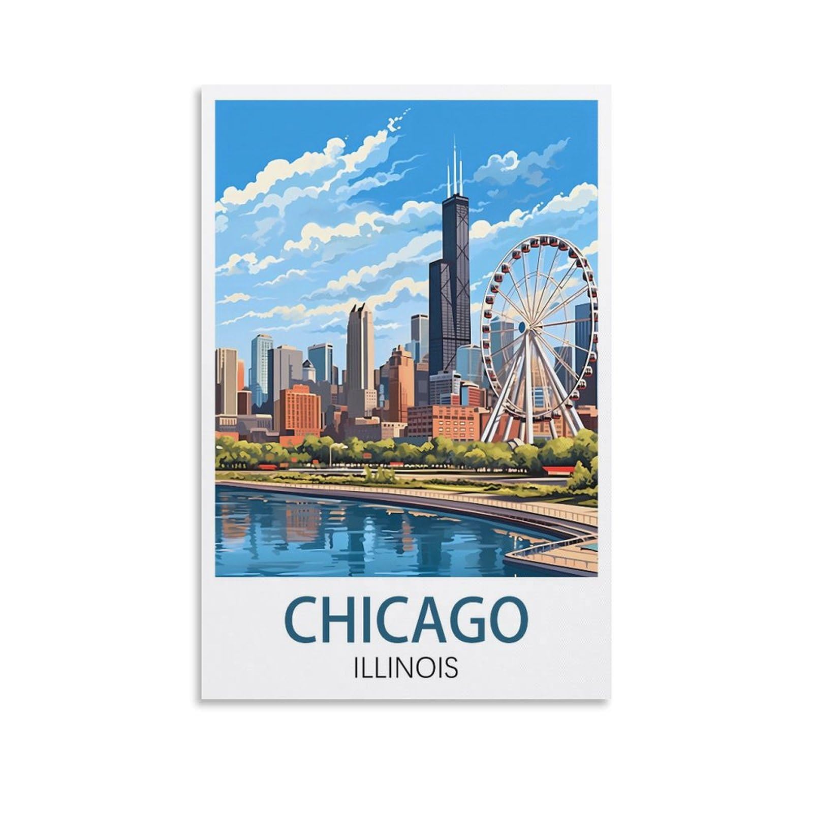 QQLADY Chicago Illinois Vintage Travel Posters 16x24inch(40x60cm) Canvas Prints Wall Art Paintings Pictures for Living Room Bedroom Wall Decor