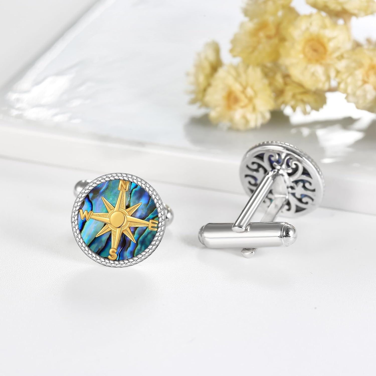 Cufflinks for Men Sterling Silver Abalone Shell Tuxedo Shirt Cuff Links Jewelry for Men Father Business Groomsmen