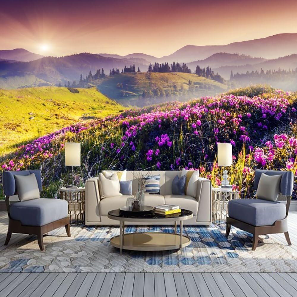 Fond d'écran floral montagne paysage 3D autocollant mural 150x105cm