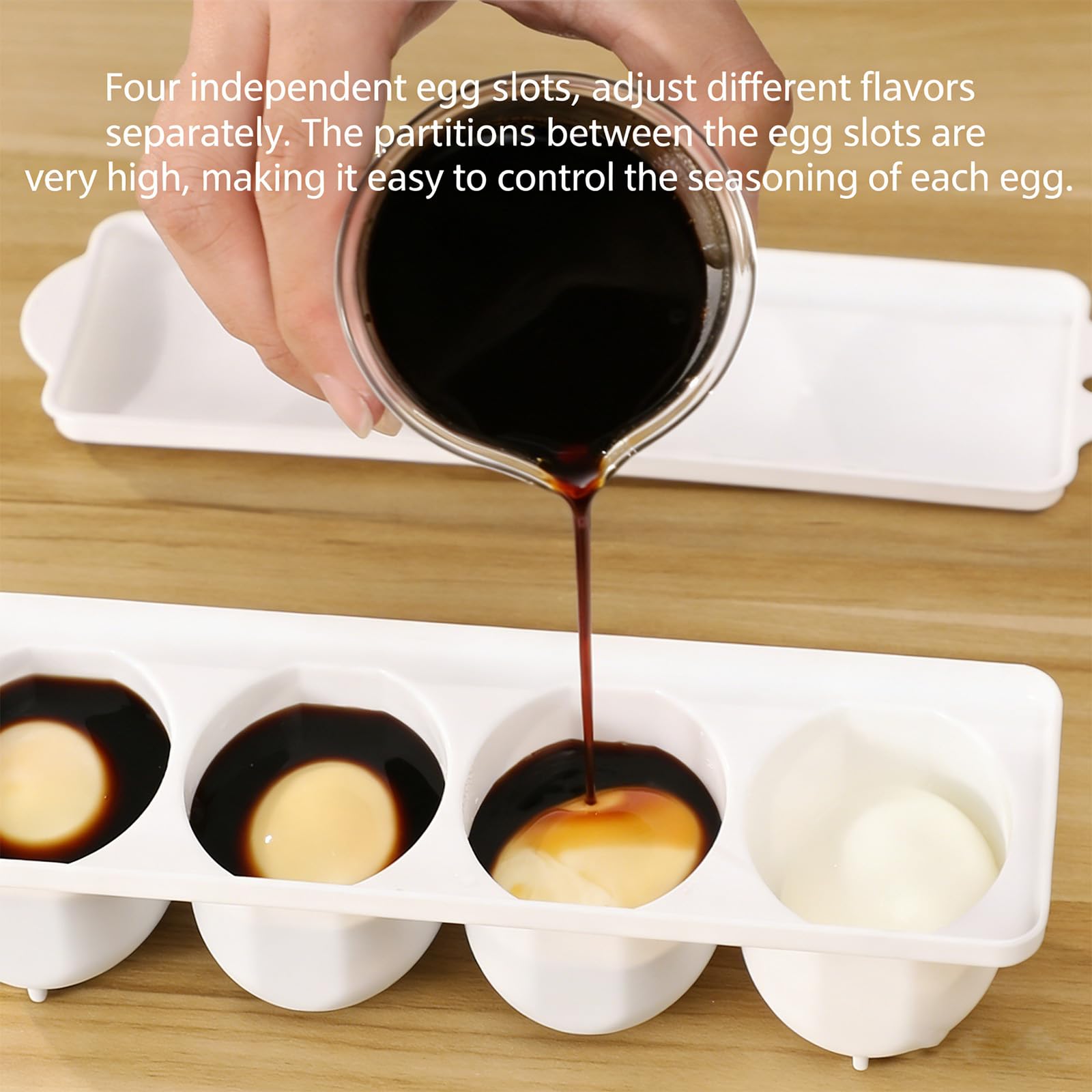 XAGMODSHN Caja marinadora de huevos de 4 compartimentos para huevos de ramen caseros, perfecta para uso en la cocina y conservación de alimentos, estuche denso para condimentos de ovocitos