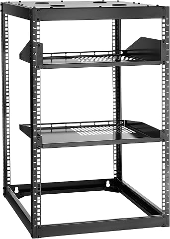 VEVOR Armadio Rack 16 U a Telaio Aperto, Capacità di 68,04 kg, Rack di Rete da Parete o da Pavimento con Ripiani...