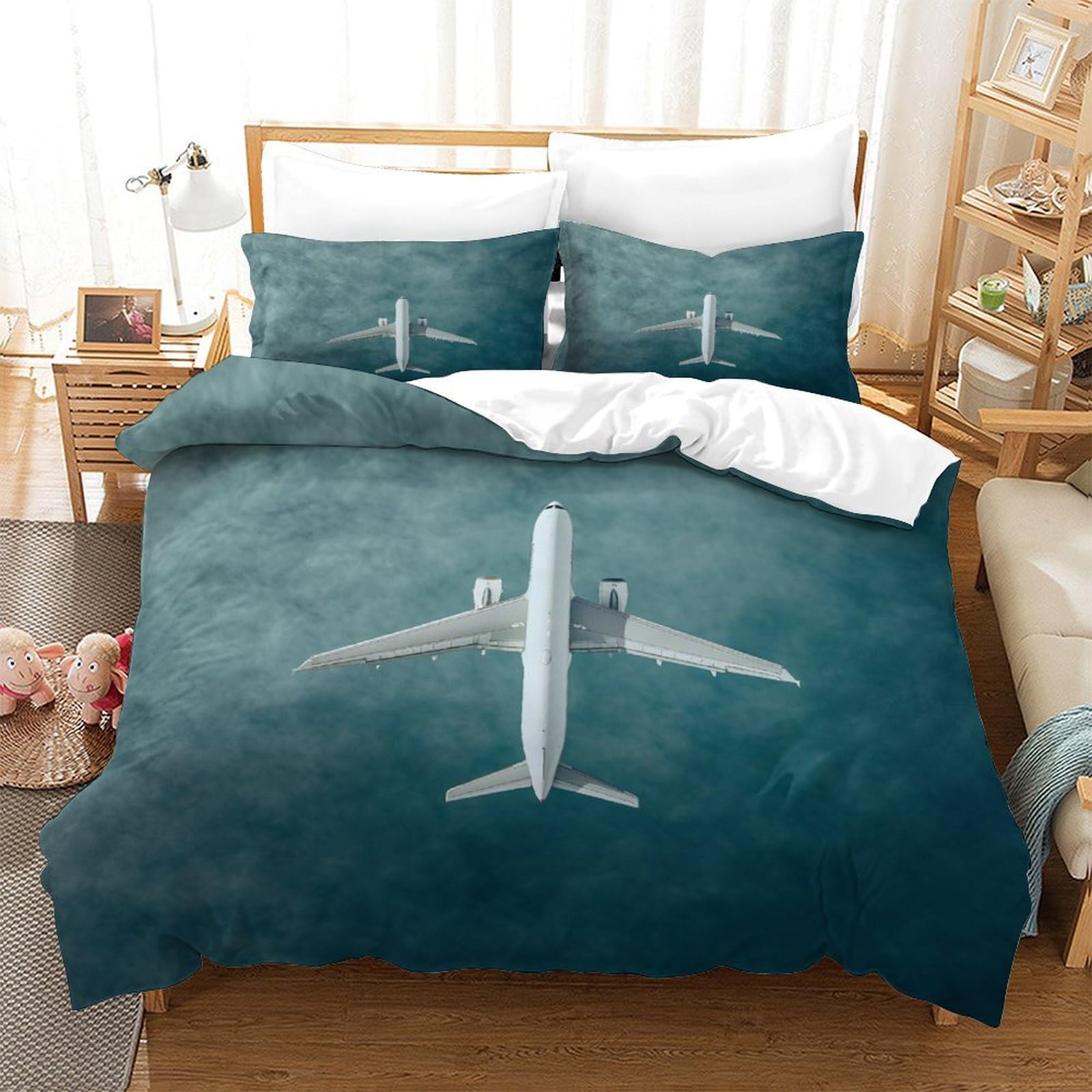 P1s9u7w5y Aircraft-1 3D Printed Plane Pattern Duvet Cover Set 3Pcs Microfiber Aviation Bedding Set Double（200X200cm）