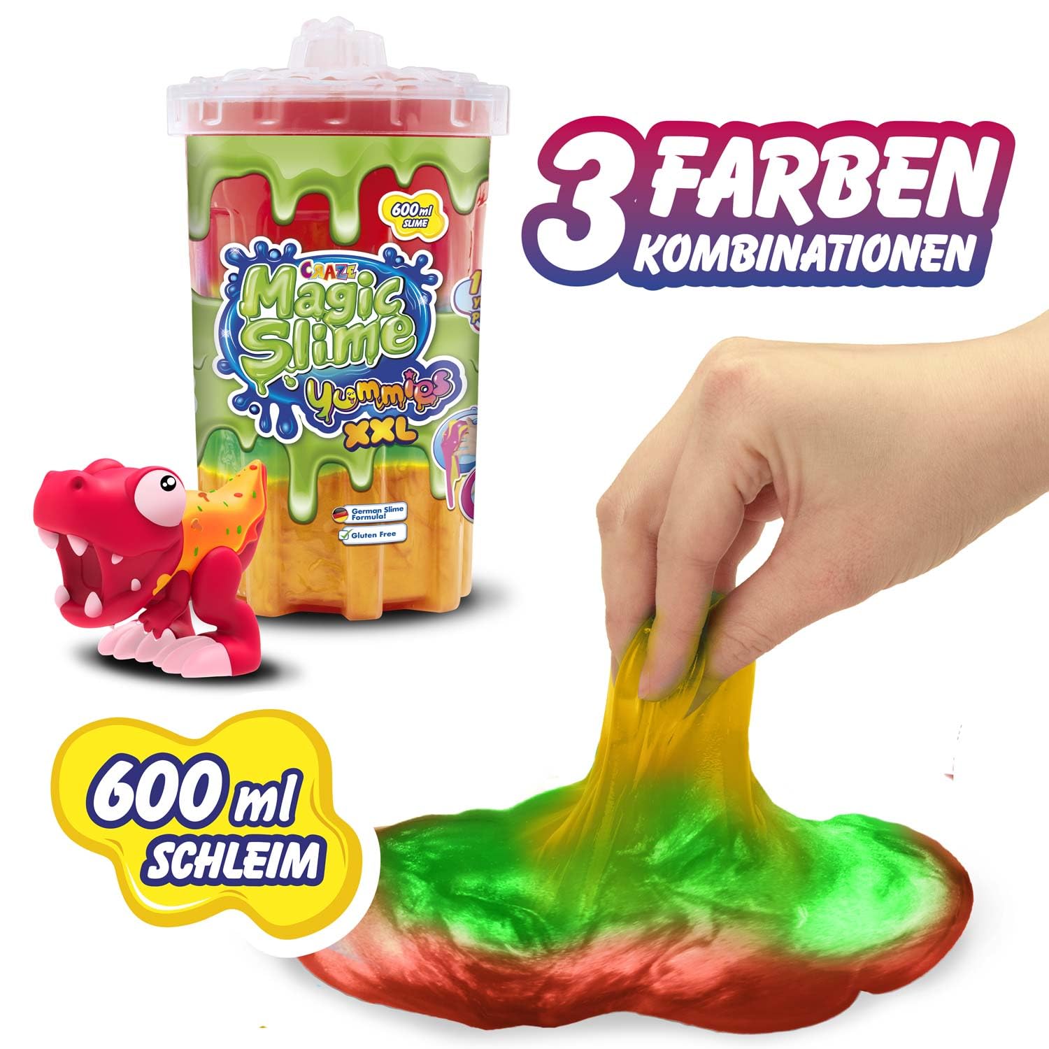 CRAZE Magic Slime - Yummies XL Pizzino | Szlam dla dzieci w neonowych kolorach, mieszanki kolorów z różnymi postaciami ssącymi, zestaw Slime w puszce 600 ml, kolorowy szlam dla dzieci, bez