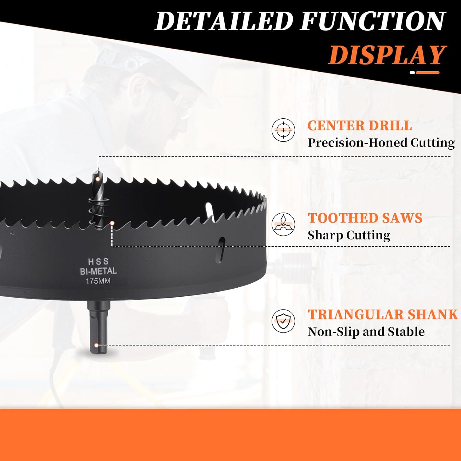 METALLIXITY Bi-Metal Hole Saw 6-7/8", M42 HSS Circular Head 175mm Hole Cutter with 2 Pilot Drill Bits - for Thick Stainless Steel Hard Steel Sheet, Black