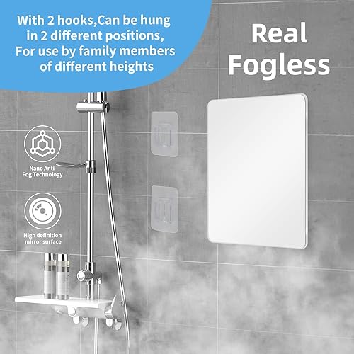 Miniatura 3 de Espejo de ducha sin niebla para afeitar, con soporte para maquinilla, espejo antivaho para baño, 2 ganchos de afeitar, inastillable y sin