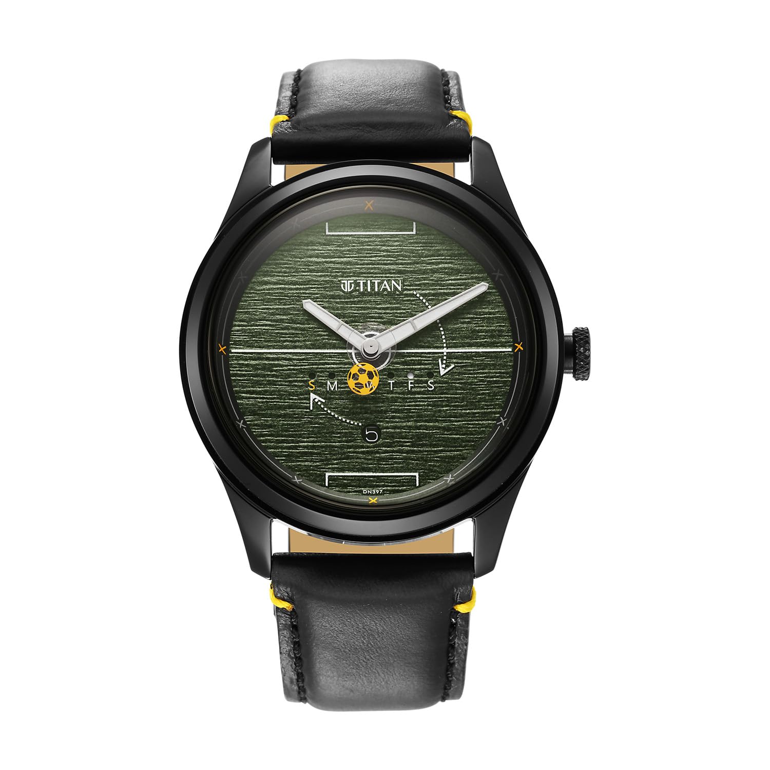 titan P3H + Day & Date @ 6H Classique Green Round Dial Black Colour Leather Strap Mens Watch - 1805NL04-picture-5
