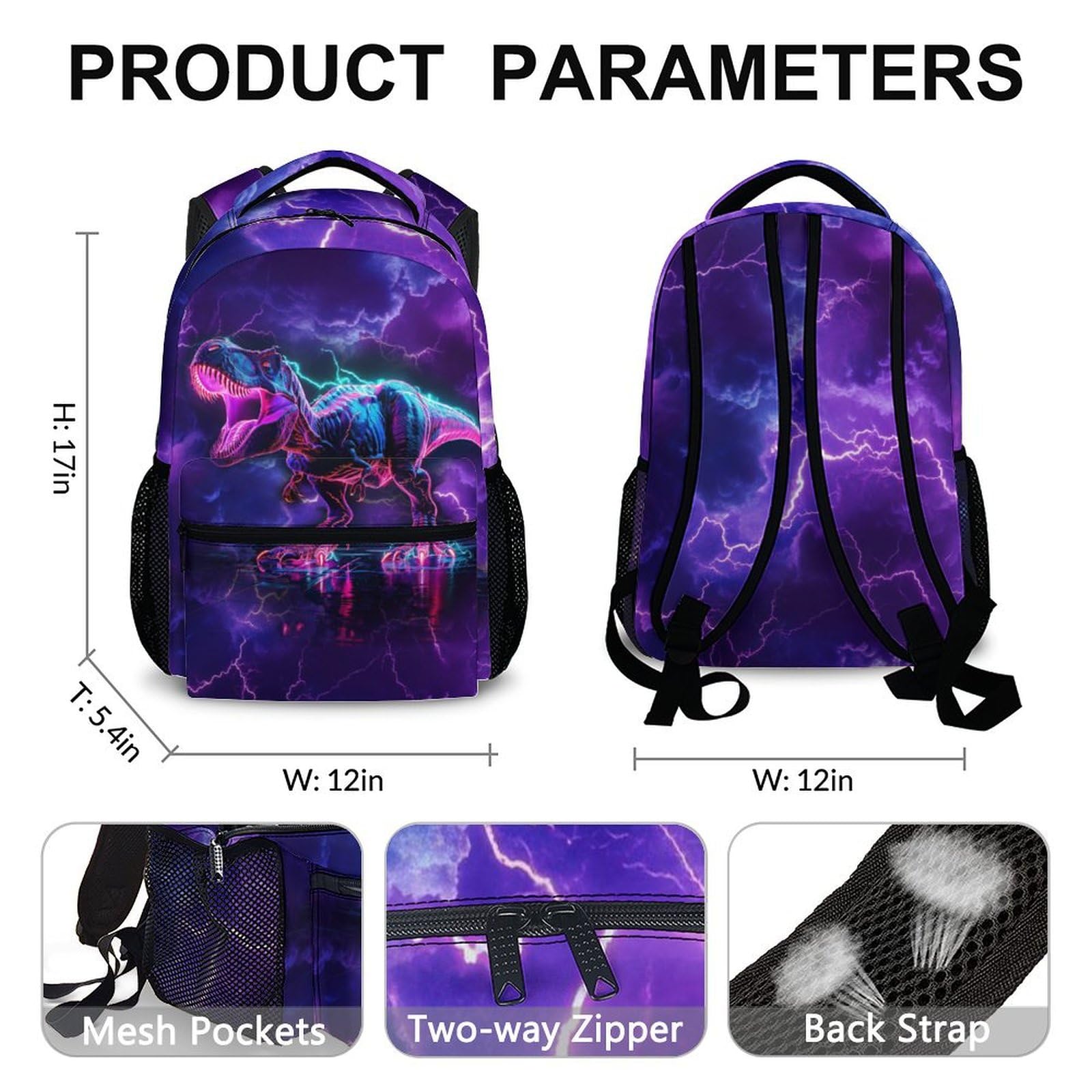 Kids Backpack, Cool Dinosaur Bookbag for Boys, Gift for Kid Back to School, 17 Inch Aesthetic Schoolbag for Travel Camping School Hiking